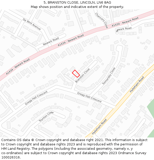 5, BRANSTON CLOSE, LINCOLN, LN6 8AG: Location map and indicative extent of plot