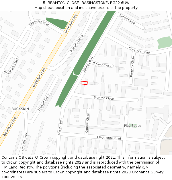 5, BRANTON CLOSE, BASINGSTOKE, RG22 6UW: Location map and indicative extent of plot