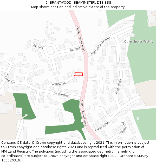 5, BRANTWOOD, BEAMINSTER, DT8 3SS: Location map and indicative extent of plot