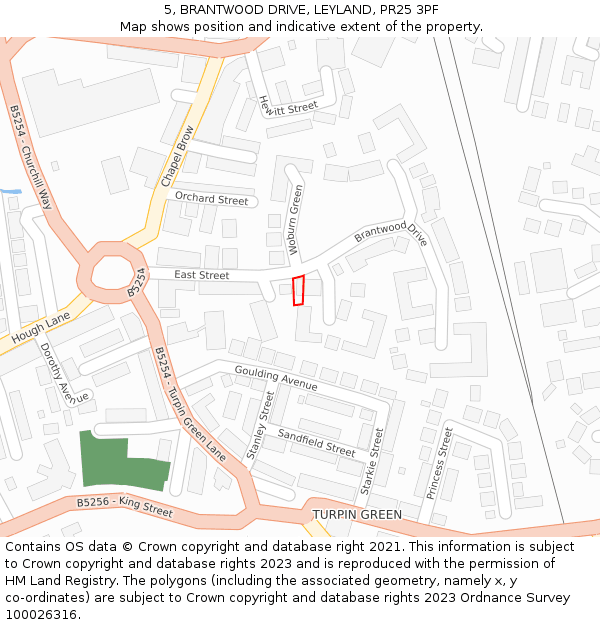 5, BRANTWOOD DRIVE, LEYLAND, PR25 3PF: Location map and indicative extent of plot