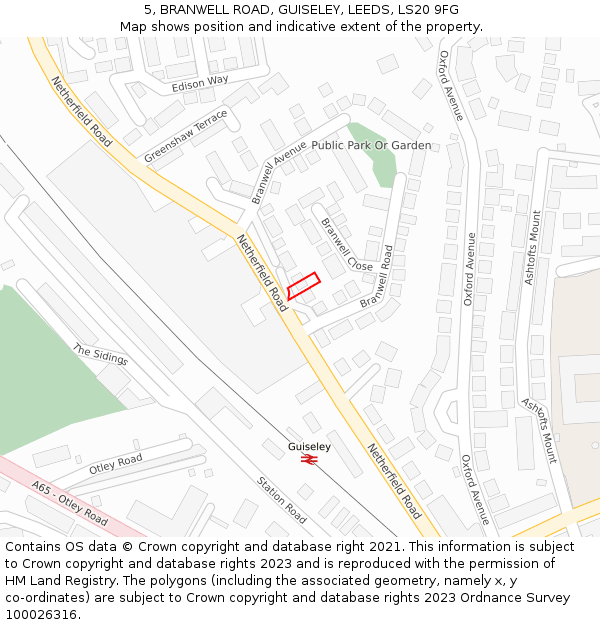 5, BRANWELL ROAD, GUISELEY, LEEDS, LS20 9FG: Location map and indicative extent of plot