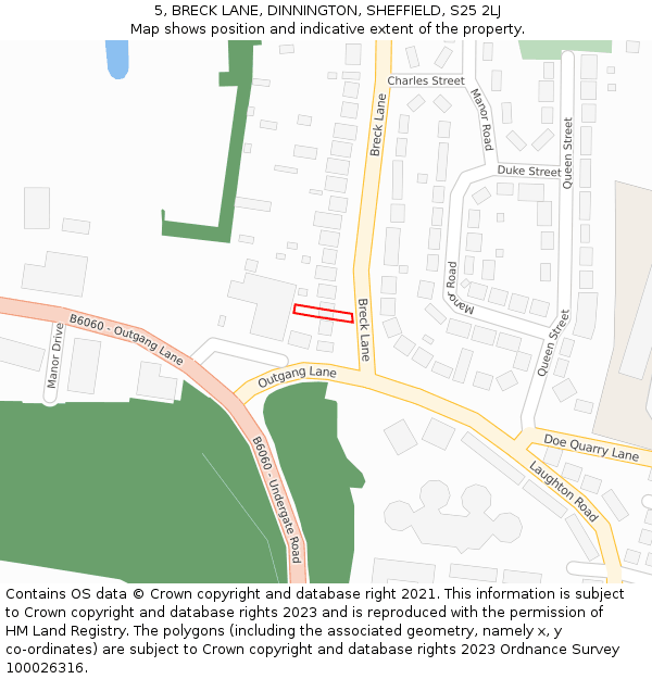 5, BRECK LANE, DINNINGTON, SHEFFIELD, S25 2LJ: Location map and indicative extent of plot