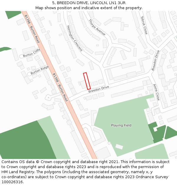 5, BREEDON DRIVE, LINCOLN, LN1 3UR: Location map and indicative extent of plot