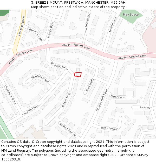 5, BREEZE MOUNT, PRESTWICH, MANCHESTER, M25 0AH: Location map and indicative extent of plot