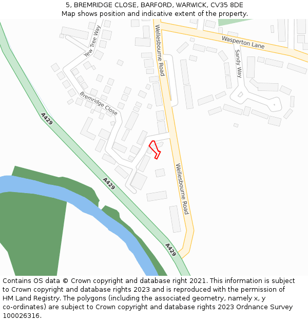 5, BREMRIDGE CLOSE, BARFORD, WARWICK, CV35 8DE: Location map and indicative extent of plot