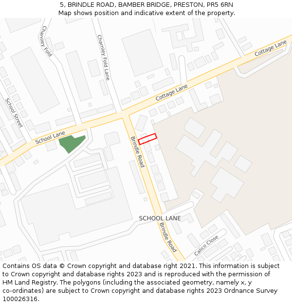 5, BRINDLE ROAD, BAMBER BRIDGE, PRESTON, PR5 6RN: Location map and indicative extent of plot