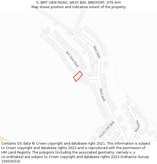 5, BRIT VIEW ROAD, WEST BAY, BRIDPORT, DT6 4HY: Location map and indicative extent of plot