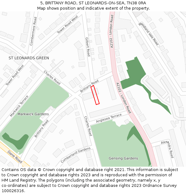 5, BRITTANY ROAD, ST LEONARDS-ON-SEA, TN38 0RA: Location map and indicative extent of plot