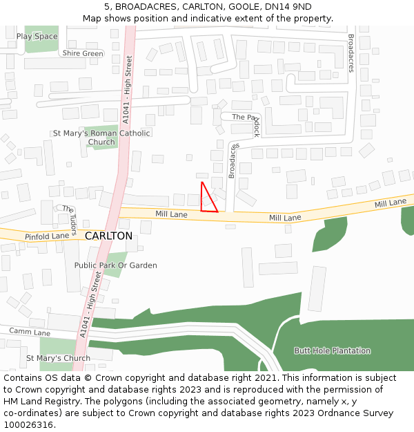 5, BROADACRES, CARLTON, GOOLE, DN14 9ND: Location map and indicative extent of plot