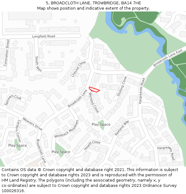 5, BROADCLOTH LANE, TROWBRIDGE, BA14 7HE: Location map and indicative extent of plot