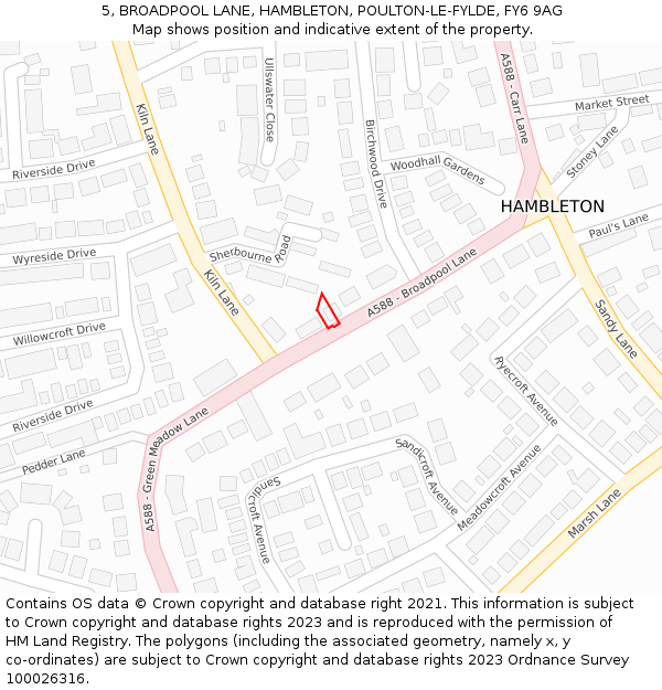 5, BROADPOOL LANE, HAMBLETON, POULTON-LE-FYLDE, FY6 9AG: Location map and indicative extent of plot