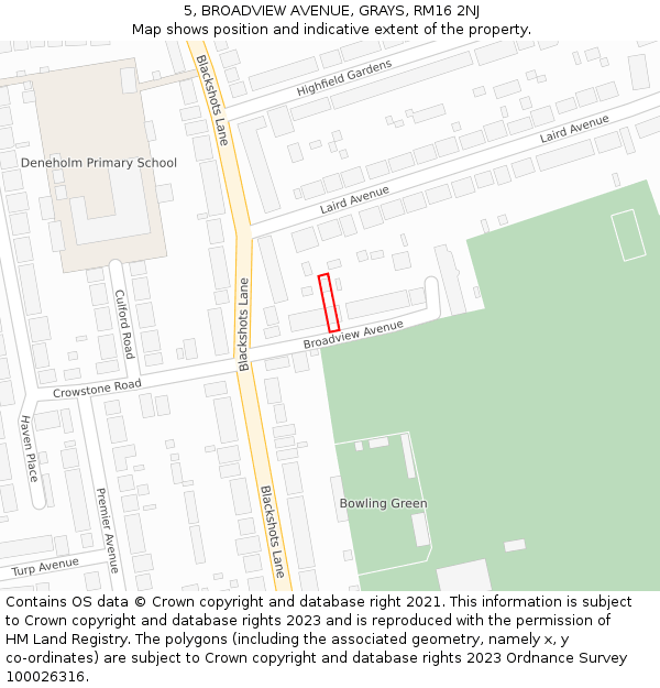 5, BROADVIEW AVENUE, GRAYS, RM16 2NJ: Location map and indicative extent of plot