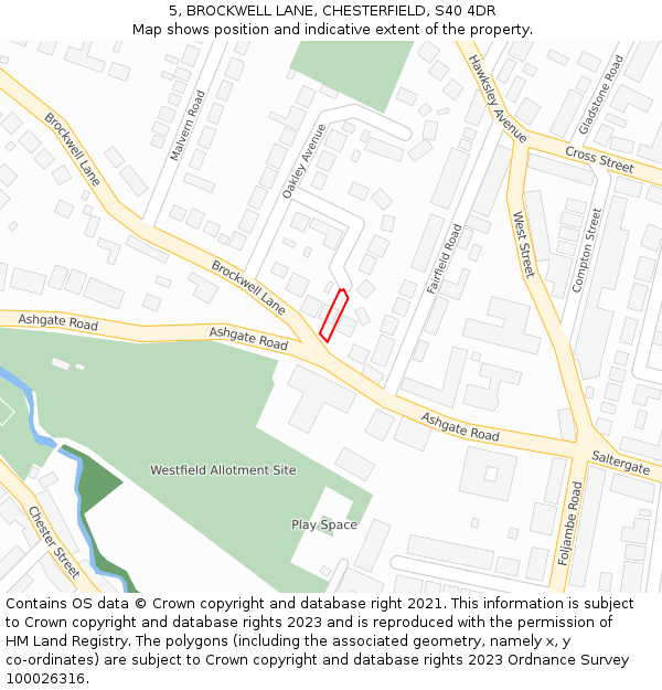 5, BROCKWELL LANE, CHESTERFIELD, S40 4DR: Location map and indicative extent of plot