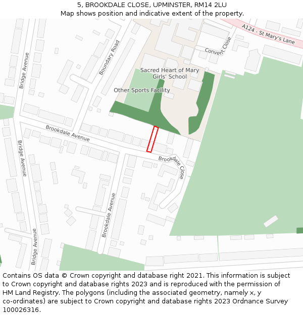 5, BROOKDALE CLOSE, UPMINSTER, RM14 2LU: Location map and indicative extent of plot