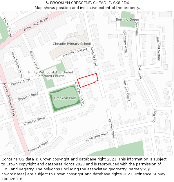 5, BROOKLYN CRESCENT, CHEADLE, SK8 1DX: Location map and indicative extent of plot