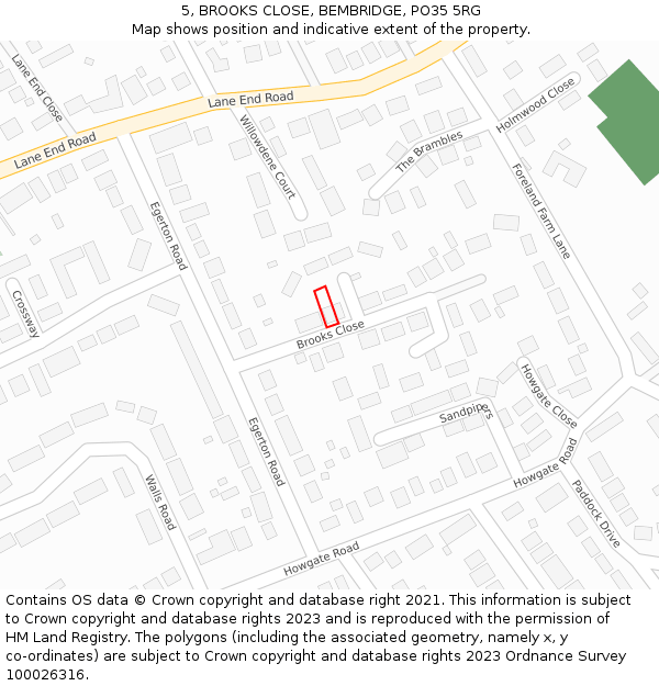 5, BROOKS CLOSE, BEMBRIDGE, PO35 5RG: Location map and indicative extent of plot