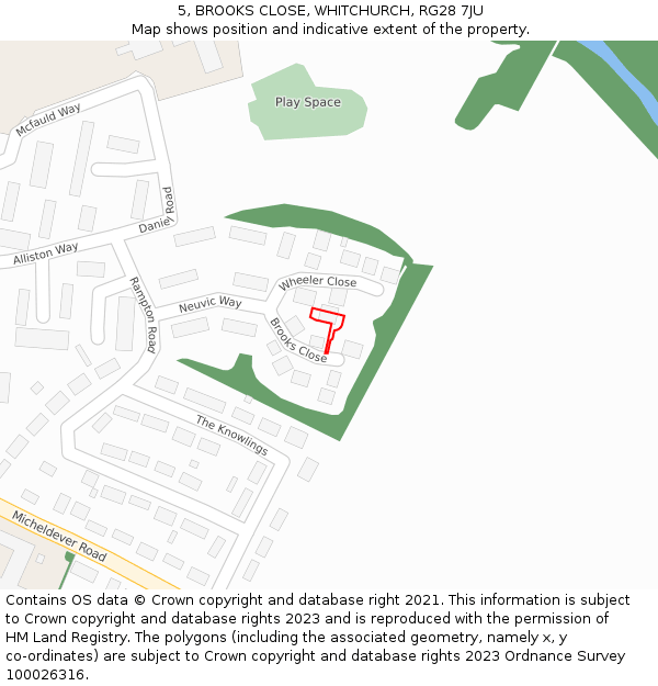 5, BROOKS CLOSE, WHITCHURCH, RG28 7JU: Location map and indicative extent of plot