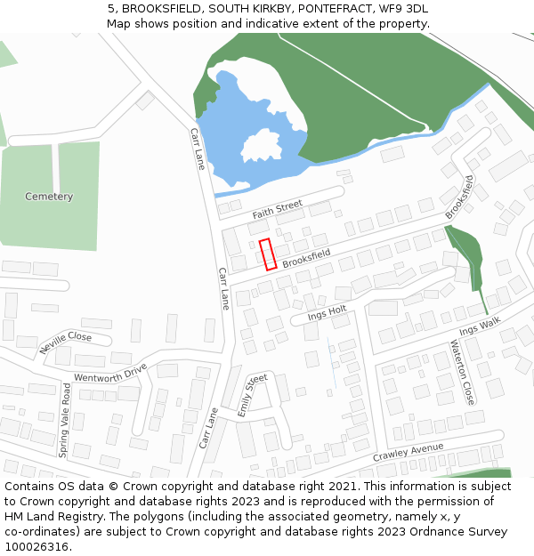 5, BROOKSFIELD, SOUTH KIRKBY, PONTEFRACT, WF9 3DL: Location map and indicative extent of plot
