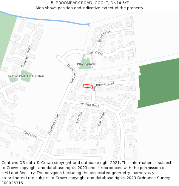 5, BROOMPARK ROAD, GOOLE, DN14 6YF: Location map and indicative extent of plot