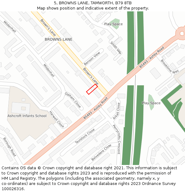5, BROWNS LANE, TAMWORTH, B79 8TB: Location map and indicative extent of plot