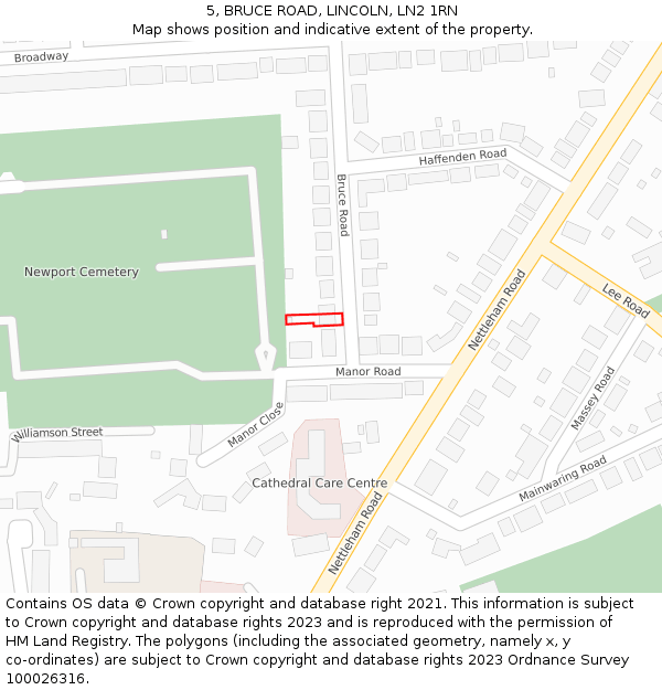 5, BRUCE ROAD, LINCOLN, LN2 1RN: Location map and indicative extent of plot