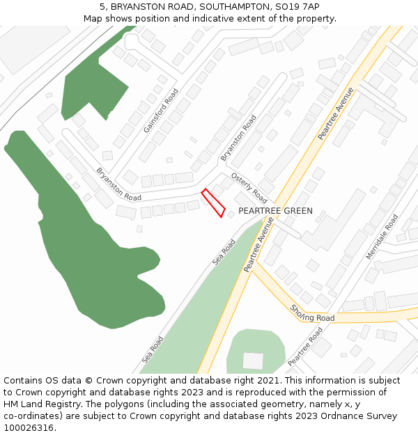 5, BRYANSTON ROAD, SOUTHAMPTON, SO19 7AP: Location map and indicative extent of plot