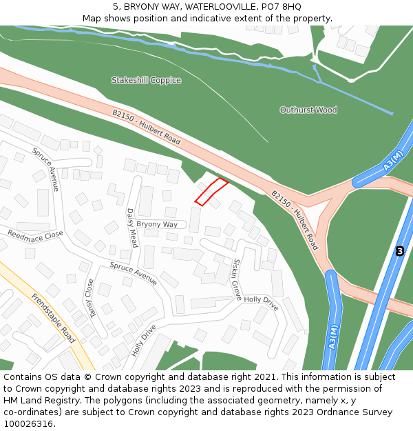 5, BRYONY WAY, WATERLOOVILLE, PO7 8HQ: Location map and indicative extent of plot