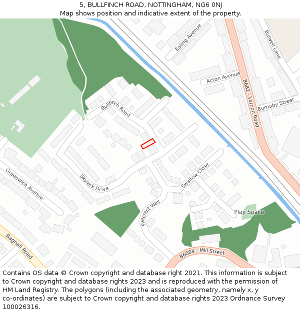 5, BULLFINCH ROAD, NOTTINGHAM, NG6 0NJ: Location map and indicative extent of plot