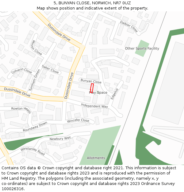 5, BUNYAN CLOSE, NORWICH, NR7 0UZ: Location map and indicative extent of plot