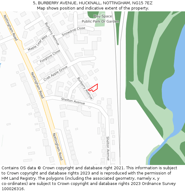 5, BURBERRY AVENUE, HUCKNALL, NOTTINGHAM, NG15 7EZ: Location map and indicative extent of plot