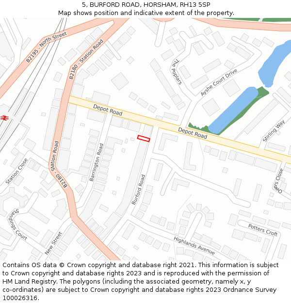 5, BURFORD ROAD, HORSHAM, RH13 5SP: Location map and indicative extent of plot