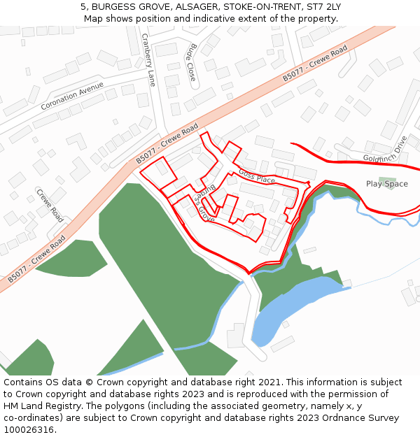 5, BURGESS GROVE, ALSAGER, STOKE-ON-TRENT, ST7 2LY: Location map and indicative extent of plot