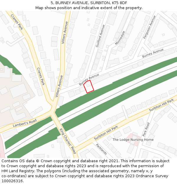 5, BURNEY AVENUE, SURBITON, KT5 8DF: Location map and indicative extent of plot
