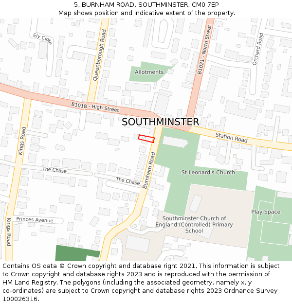 5, BURNHAM ROAD, SOUTHMINSTER, CM0 7EP: Location map and indicative extent of plot