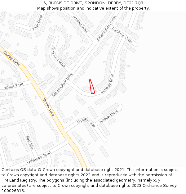 5, BURNSIDE DRIVE, SPONDON, DERBY, DE21 7QR: Location map and indicative extent of plot