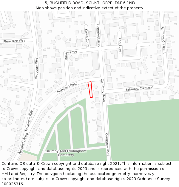 5, BUSHFIELD ROAD, SCUNTHORPE, DN16 1ND: Location map and indicative extent of plot