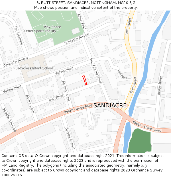 5, BUTT STREET, SANDIACRE, NOTTINGHAM, NG10 5JG: Location map and indicative extent of plot