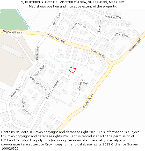 5, BUTTERCUP AVENUE, MINSTER ON SEA, SHEERNESS, ME12 3FX: Location map and indicative extent of plot