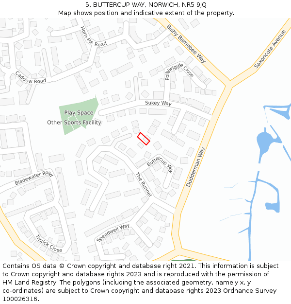 5, BUTTERCUP WAY, NORWICH, NR5 9JQ: Location map and indicative extent of plot