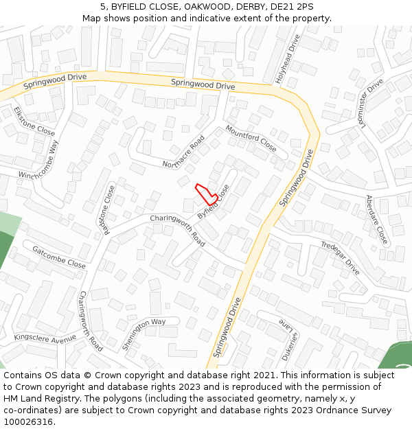 5, BYFIELD CLOSE, OAKWOOD, DERBY, DE21 2PS: Location map and indicative extent of plot