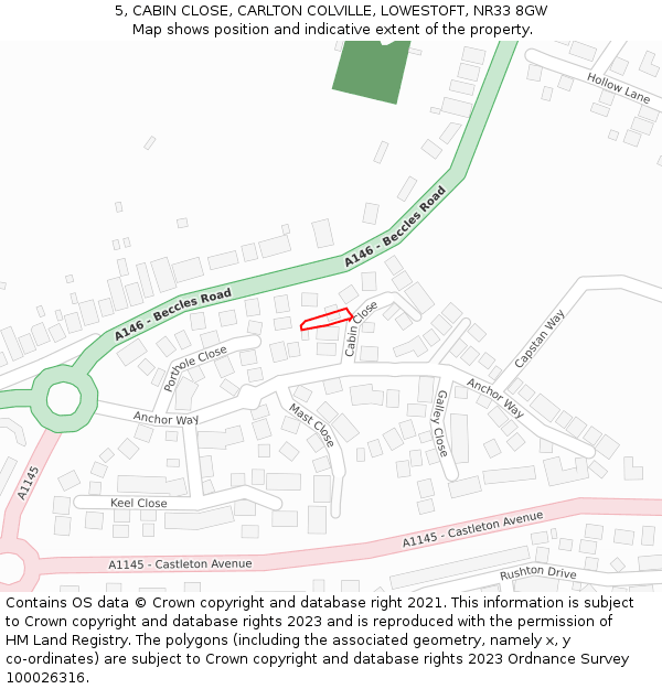 5, CABIN CLOSE, CARLTON COLVILLE, LOWESTOFT, NR33 8GW: Location map and indicative extent of plot