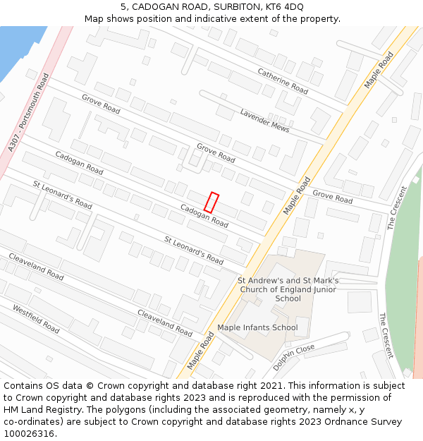 5, CADOGAN ROAD, SURBITON, KT6 4DQ: Location map and indicative extent of plot