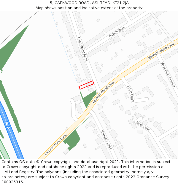 5, CAENWOOD ROAD, ASHTEAD, KT21 2JA: Location map and indicative extent of plot