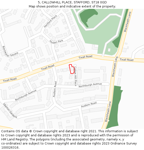 5, CALLOWHILL PLACE, STAFFORD, ST18 0GD: Location map and indicative extent of plot