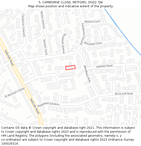 5, CAMBORNE CLOSE, RETFORD, DN22 7JW: Location map and indicative extent of plot