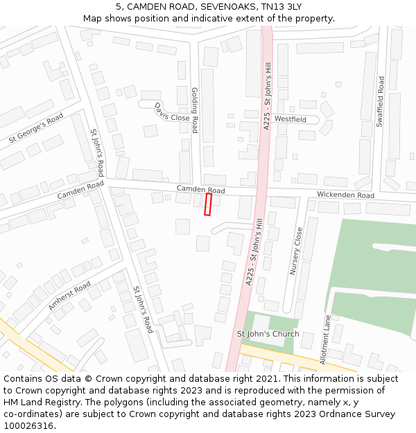 5, CAMDEN ROAD, SEVENOAKS, TN13 3LY: Location map and indicative extent of plot