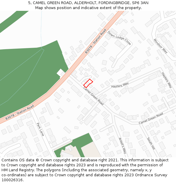 5, CAMEL GREEN ROAD, ALDERHOLT, FORDINGBRIDGE, SP6 3AN: Location map and indicative extent of plot