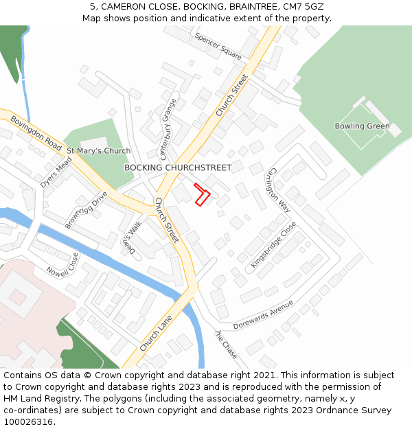 5, CAMERON CLOSE, BOCKING, BRAINTREE, CM7 5GZ: Location map and indicative extent of plot