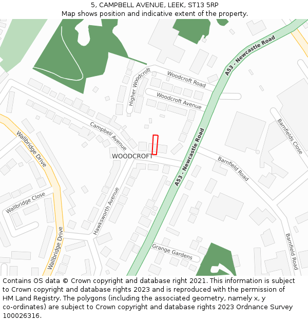 5, CAMPBELL AVENUE, LEEK, ST13 5RP: Location map and indicative extent of plot