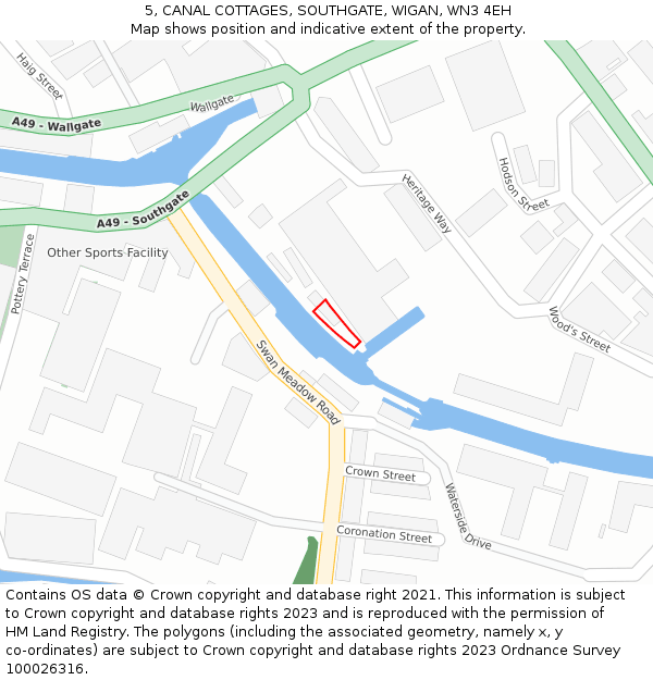 5, CANAL COTTAGES, SOUTHGATE, WIGAN, WN3 4EH: Location map and indicative extent of plot